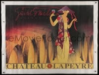 5z158 CHATEAU LA PEYRE 43x57 French advertising poster 1980s vintage-inspired art, woman in wine cellar!