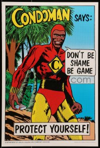 5z631 CONDOMAN SAYS DON'T BE SHAME BE GAME 11x17 Australian special poster 1980s wacky comic!