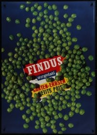 5z169 FINDUS 36x51 Swiss advertising poster 1960s cool image of many peas surrounding package!