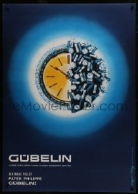5z172 GUBELIN 36x51 Swiss advertising 1963 Edgar Kung image of bejeweled watch, blue background!