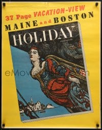 5z682 HOLIDAY 22x28 special poster 1947 Maine and Boston, cool art of figurehead, August!