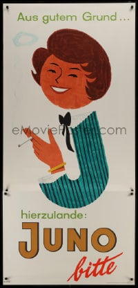 5z179 JUNO bow style 33x70 German advertising poster 1950s Walter Muller smoking art!