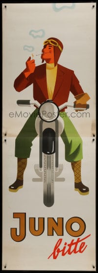 5z190 JUNO motorcycle style litfass 33x94 German advertising poster 1950s Muller motorcycle art!