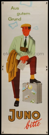 5z205 JUNO suitcase style litfass 33x94 German advertising poster 1950s Walter Muller smoking art!