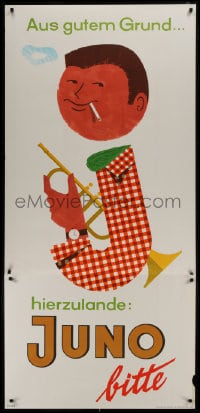5z206 JUNO trumpet style 33x70 German advertising poster 1950s Walter Muller smoking art!