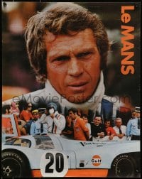 5z715 LE MANS 17x22 special poster 1971 Gulf Oil, race car driver Steve McQueen, orange title design!