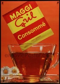 5z212 MAGGI 36x51 Swiss advertising poster 1962 image of a packet of consomme bouillon and glass!