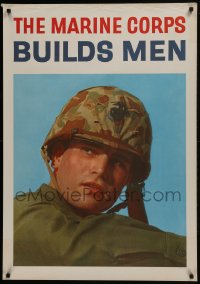 5z731 MARINE CORPS BUILDS MEN 28x40 special poster 1950s cool close-up art of Marine wearing helmet!