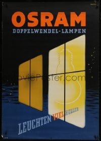 5z215 OSRAM 33x47 German advertising poster 1950 cool Walter Muller art of lightbulb behind window!