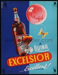 5z530 QUINA EXCELSIOR 19x25 French advertising poster 1940s Kalischer art of beverage & butterfly!