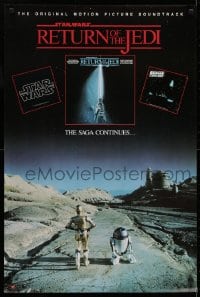 5z402 RETURN OF THE JEDI 22x33 music poster 1983 C-3PO and R2-D2, Reamer inset art of lightsaber!