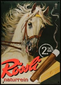 5z217 ROSSLI 36x50 Swiss advertising poster 1956 Hugentobler art of rearing horse & smoking cigar!