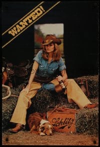 5z537 SCHLITZ 20x30 advertising poster 1980 sexy cowgirl holding beer with really cool dog, Wanted!