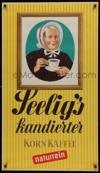 5z219 SEELIG'S KANDIERTER KORN KAFFEE 24x41 German advertising poster 1950s Walter Muller, yellow!