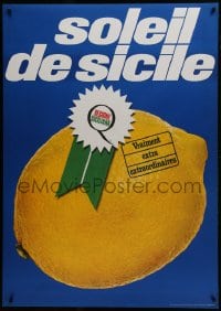 5z221 SOLEIL DE SICILE 36x51 Italian advertising poster 1960s close-up image of a lemon w/ribbon!