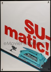 5z224 SU-MATIC 36x51 Swiss advertising poster 1970 close-up art of ski binding and downhill racer!