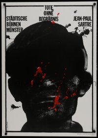 5z462 TOTE OHNE BEGRABNIS 23x33 German stage poster 1980s bleeding face art by Waldemar Swierzy!