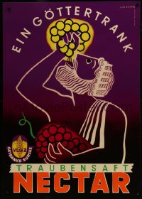 5z225 TRAUBENSAFT NECTAR 36x51 Swiss advertising poster 1955 Rotter art of god squeezing grapes!