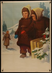 5z085 UNKNOWN RUSSIAN POSTER 33x47 Russian special poster 1953 Shamash/Bocharov, children in snow!