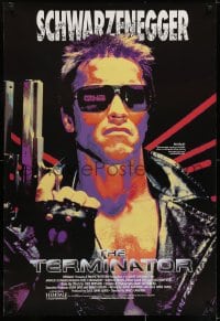 5z989 TERMINATOR 27x40 video poster R1991 different cyborg Arnold Schwarzenegger with gun!