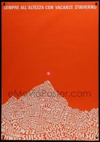 5z018 SEMPRE ALL'ALTEZZA CON VACANZE IN SVIZZERA 36x51 Swiss travel poster 1970 red art!