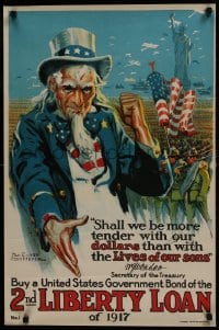 5z280 2ND LIBERTY LOAN 20x30 WWI war poster 1917 wonderful art of Uncle Sam by Groesbeck!