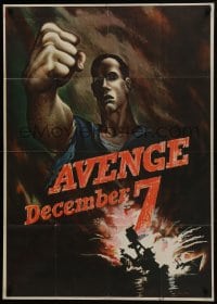 5z299 AVENGE DECEMBER 7 28x40 WWII war poster 1942 attack on Pearl Harbor, Bernard Perlin art