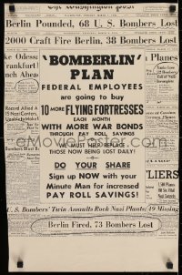 5z300 BOMBERLIN PLAN 17x25 WWII war poster 1944 newspaper clippings about lost planes and crew!