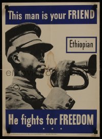5z317 THIS MAN IS YOUR FRIEND 15x20 WWII war poster 1942 Ethiopian soldier fights for your freedom!
