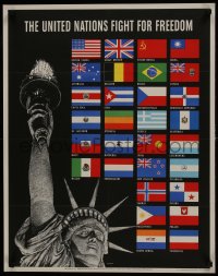 5z318 UNITED NATIONS FIGHT FOR FREEDOM 22x28 WWII war poster 1942 Lady Liberty & flags by Broder!