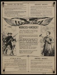 5z293 WORKERS OF AMERICA 19x25 WWI war poster 1918 great art of soldier and worker, many languages!