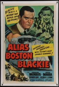 6a202 ALIAS BOSTON BLACKIE linen 1sh 1942 Chester Morris blasts mystery that baffles cops & killers!