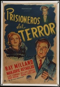 6a144 MINISTRY OF FEAR linen Argentinean 1944 Fritz Lang, art of Ray Milland & Marjorie Reynolds!