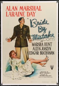 6a229 BRIDE BY MISTAKE linen 1sh 1944 soldier Alan Marshal doesn't know Laraine Day is an heiress!