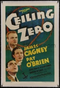6a240 CEILING ZERO linen 1sh 1935 James Cagney, Pat O'Brien, June Travis, Howard Hawks, rare!
