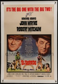 6a280 EL DORADO linen int'l 1sh 1967 John Wayne, Robert Mitchum, Howard Hawks, big 1 with the big 2!