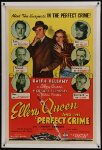 6a281 ELLERY QUEEN & THE PERFECT CRIME linen 1sh 1941 Ralph Bellamy, Margaret Lindsay & suspects!