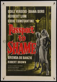 6a171 PASSPORT TO SHAME linen English 1sh 1959 sexiest streetwalker Diana Dors by lamp post!