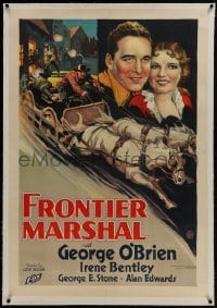 6a303 FRONTIER MARSHAL linen 1sh 1934 art of George O'Brien with Irene Bentley & action scene, rare!