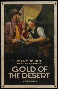 6a311 GOLD OF THE DESERT linen 1sh 1923 art of Cullen Landis w/ girl & tough bearded guy with gun!