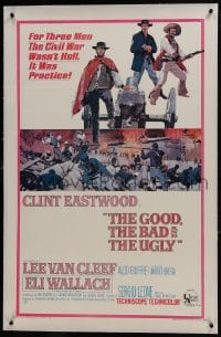 6a315 GOOD, THE BAD & THE UGLY linen 1sh 1968 Clint Eastwood, Lee Van Cleef, Wallach, Leone classic!
