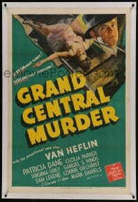 6a318 GRAND CENTRAL MURDER linen 1sh 1942 art of sensational new star Van Heflin & Patricia Dane!