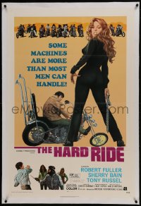 6a330 HARD RIDE linen 1sh 1971 AIP, sexy biker & her motorcycle are more than most men can handle!