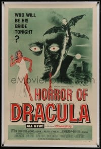 6a340 HORROR OF DRACULA linen 1sh 1958 Hammer vampire, Joseph Smith art of monster & sexy girl