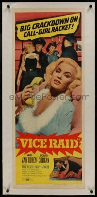 6a186 VICE RAID linen insert 1960 full-length sexy barely-dressed phony model Mamie Van Doren, rare!