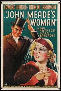 6a354 JOHN MEADE'S WOMAN linen 1sh 1937 art of dapper Edward Arnold & pretty Francine Larrimore!