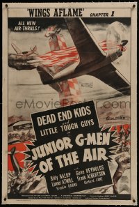 6a361 JUNIOR G-MEN OF THE AIR linen chapter 1 1sh 1942 Dead End Kids & Little Tough Guys serial!