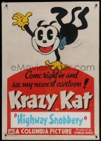 6a368 KRAZY KAT linen 1sh 1936 come right in and see my newest cartoon, Highway Snobbery, cool art!
