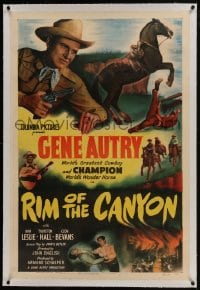 6a422 RIM OF THE CANYON linen 1sh 1949 c/u of Gene Autry with gun, Champion the Wonder Horse!