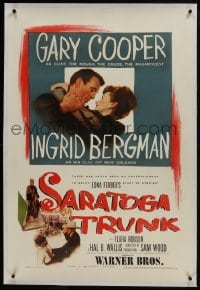 6a427 SARATOGA TRUNK linen 1sh 1945 c/u of Gary Cooper about to kiss Ingrid Bergman, by Edna Ferber!